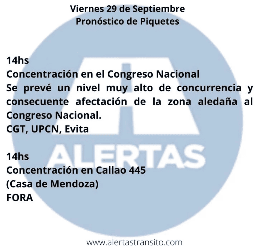 Cortes de calles hoy, 29 de septiembre: piquetes y manifestaciones a evitar en CABA