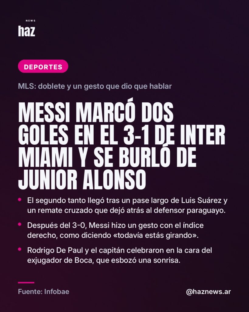 Messi marcó dos goles en el 3-1 de Inter Miami y se burló de Junior Alonso