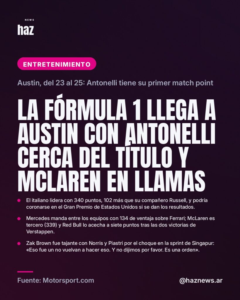 La Fórmula 1 llega a Austin con Antonelli cerca del título y McLaren en llamas