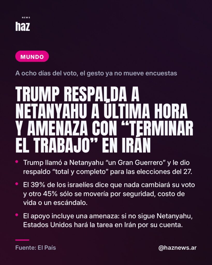Trump respalda a Netanyahu a última hora y amenaza con “terminar el trabajo” en Irán